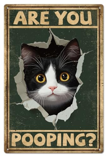 GLOBLELAND Plaque en Métal avec Trou pour Chat 8x12pouces Vintage  Êtes Vous en Train de Faire Caca  Peinture Plaque Murale pour Salle de Bain Chambre D'Amoureux des Chats Salon Bureau