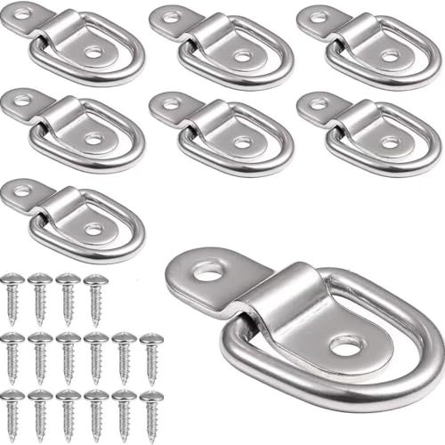 Lot de 8 anneaux d'arrimage galvanisés en D - Ancrages de montage en surface de 6,35 mm for la sécurisation des camions, remorques, cargaisons et applications marines