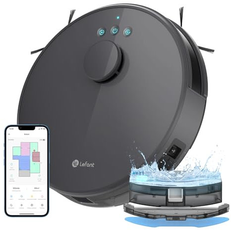 LEFANT M1 Robot Aspirapolvere Lavapavimenti con Mappatura, Navigazione LDS, Mappatura Multistrato, 150 Minuti, 5500pa, No-go Zone,Aspirapolvere Robot Adatto a Peli di Animali e Pavimenti Duri,Grigio