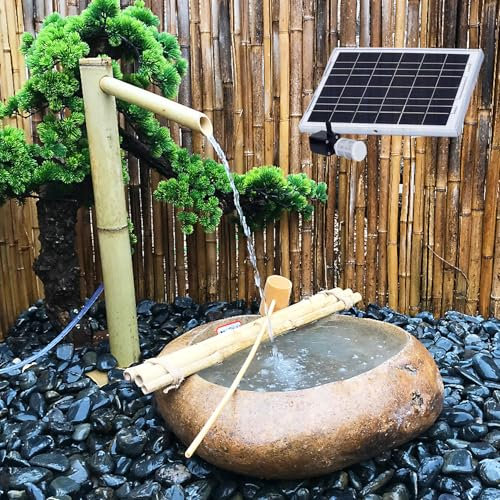 Dekorativ fontän i bambu, solar vertikal fontän med vattenpump, vattencirkulationsanordning för utomhusakvarium, naturlig bambu, för innergård, trädgård,