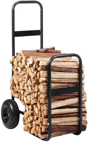 Chariot de Transport Bûches Bois Chauffage Roues Caoutchouc Charge 113,4kg