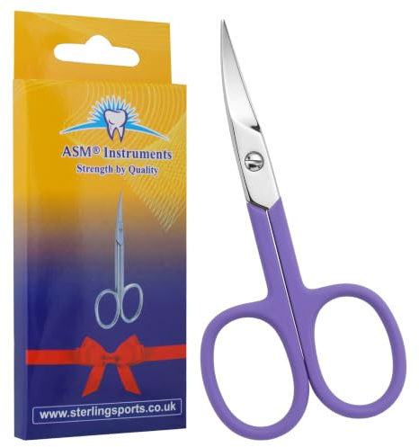 ASM® - Forbici professionali per unghie, curve, per manicure, cuticole, tagliacuticole, per sopracciglia, barba, naso, peli di bellezza, per uomini e donne (viola)