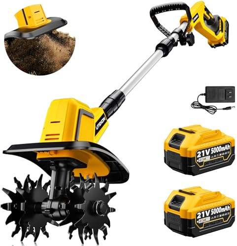 Cordless Tiller Cultivator with 2 x 5.0AH Batteries(120Minutes Use) & 1.5A Fast Charger, 540RPM High Power Electric Garden Tiller Battery Powered Rototiller with 10In Tilling Width & 7In Depth