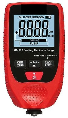 Spessimetro Vernice, GM998 Misuratore di spessore del rivestimento di vernice rossa Misuratore di spessore del tester del tester di spessore del rivestimento in metallo della vernice 'auto 0-1500um So