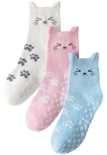 Yawlsow Pilates Grip Socken für Damen und Mädchen niedlich Yoga Gripy Anti-Rutsch-Socken mit Katze Pfote Greifer Rutschfeste Stoppersocken für Ballett Tanz Trampolin Krankenhaus Fitness Zuhause