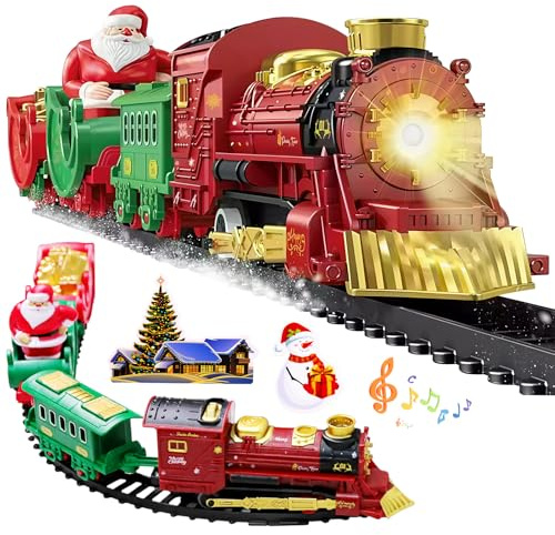 OBEST Elektrischer Weihnachtszug, Elektrischer Zug Set für Kinder mit Lichtern und Musik, Spielzeug Weihnachtszug, Eisenbahn Schienen Zug, Spielzeug Weihnachts Geschenk für Kinder
