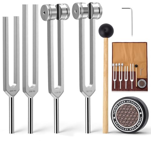 Diapason terapia, set di forchette per accordatura, 128 Hz, 136 Hz, 256 Hz, 384 Hz, accordatore per tuning fork, frequenze di guarigione, rilassamento, yoga, chakra bilanciamento