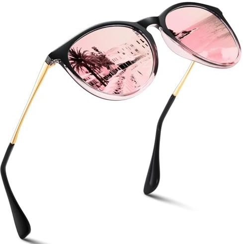 kunchu Sonnenbrille-Damen-Polarisierte-Sonnenbrille-Rund-UV400-im-Retro-Sonnenbrille-für-Damen & Herren Schutz Vintage Gradiertes Pulver