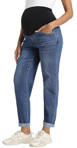 Foucome Women's Maternity Jeans Stretch Boyfriend Jeans | Over Bump, Stretch, Loose Fit, Pregnancy Denim Pants