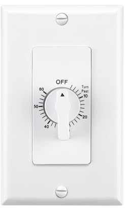 BN-LINK 60 Minute Spring Wound Bathroom Fan Timer Switch, Mechanical Countdown Light Switch Timer for Exhaust Fan & Lights, No Neutral Required, Wall Plate Included, ETL Listed, 1 Pack