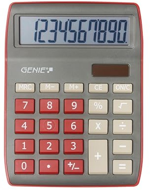 Genie – 840 DR – Calculatrice de bureau – Affichage à 10 chiffres – Double alimentation (solaire et piles) Genie 840 DR rouge foncé