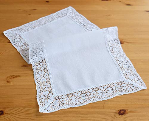 matches21 HOME & HOBBY Tischläufer JANA 35 x 70 cm weiß Elegante Häkelkante aus Spitze Mitteldecke Landhausstil Polyester