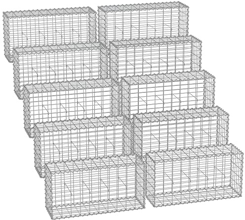 SONGMICS Gabion pour Pierre, Cage en Métal, Panier à Pierre, Maille 5 x 10 cm, Galvanisé, Mur, Paterre, Décoration de Jardin, 100 x 50 x 30 cm, Lot de 10, Argent GGB053V1