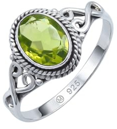 mantraroma Peridot Silberring Damen 925 – Facettierter Edelstein Ring Vintage Design