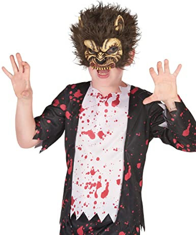 DEGUISE TOI - Masque en latex loup garou enfant - Demi-masque - Taille Unique - Marron - Masques - Latex - Laver à la main - Halloween