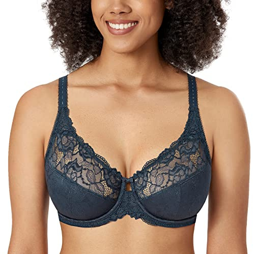 Delimira Women's Beauty Lace Non Padded Minimiser Full Figure Underwire Bra Sargasso 40J