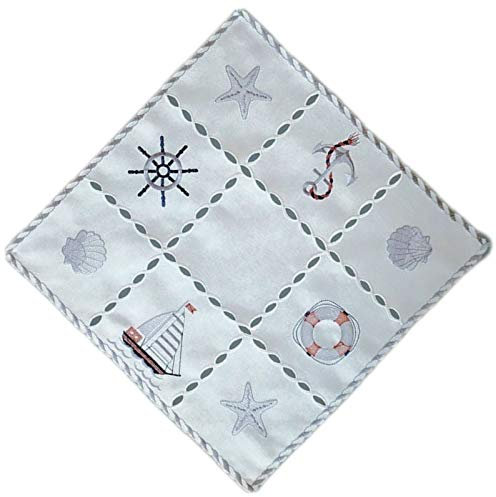 Raebel OHG Tischdecke Tischläufer Mitteldecke Maritime Stickerei, wollweiß mit bunter Stickerei 30 x 30 cm/Aufmachung 1 Stück