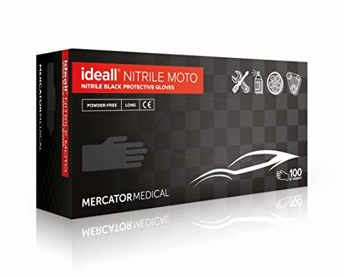 MERCATOR MEDICAL Nitrilhandschuhe Schwarz | M - XL | Ideall NITRILE MOTO Einweghandschuhe Puderfrei Latexfrei 3x dicker Extra lang 30 cm Nitril-Handschuhe, Größe:L - 100 Stück