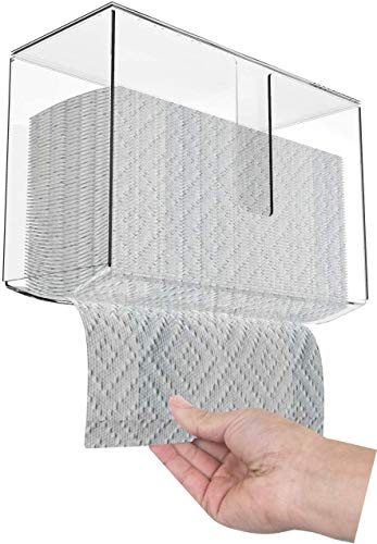 Dispensador de toallas de papel acrílico Cq con tapa, transparente plegado para baño y cocina, apto para toallas de papel plegado en Z, pliegue C o multiplegables, paquete de 1