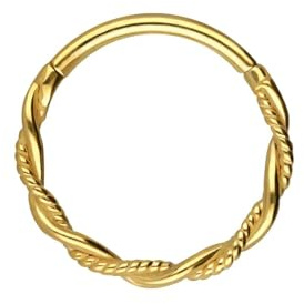 PIERCINGLINE Segmentring Clicker doppelt gedreht Chirurgenstahl Piercing für Nase Septum Ohr Helix Tragus Goldfarben 11 mm