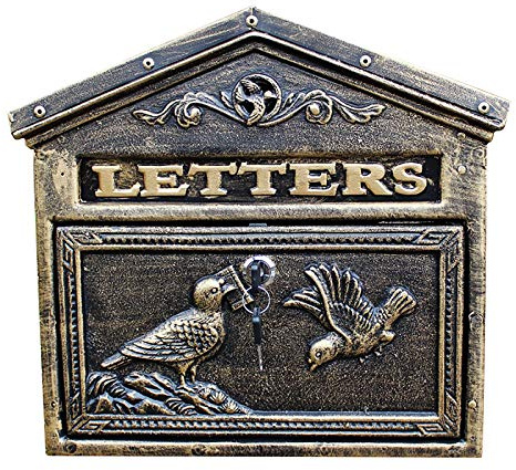 GETZ MSYO Briefkasten zur Wandmontage, Vintage Muster Villa Gussaluminium im Freien hängend Regenschutz Retro Metall abschließbare Dekoration Briefkästen, Bronze/Dunkelgrün