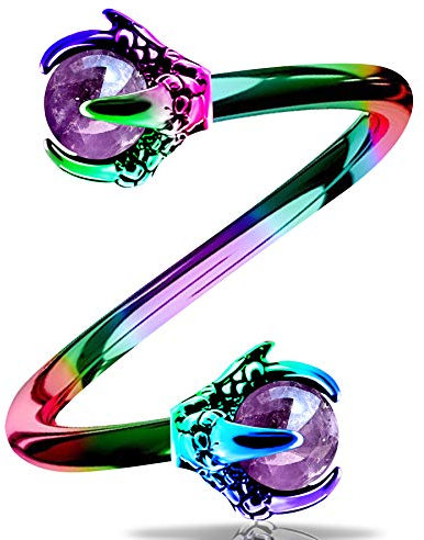 OUFER Body Piercing Helix Ohrring 16G 316L Edelstahl Drachenklaue mit Amethyst in der Mitte, Lippen-/Labret-Piercing, Knorpel, Ohrring, Schmuck, Edelstahl,