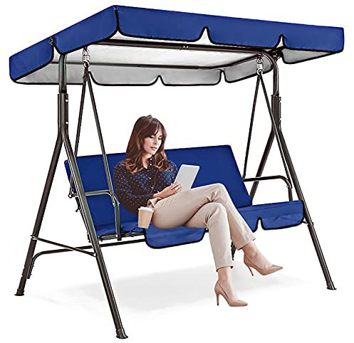 HSGAV Universal Sonnendach für Hollywoodschaukel, Sonnendach für Hollywoodschaukel wasserdichte Sun Shade 2 und 3-Sitzer Swing Ersatz Top Cover für Garten Outdoor Bench Patio,Blau,195 * 125 * 15cm
