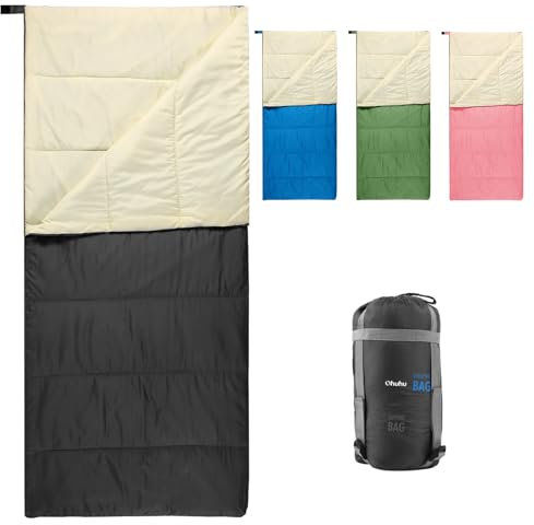 Schlafsack Outdoor, Ohuhu Kleines Packmaß & Ultraleicht (860g) Sommer, Tragbar Leicht Wasserdicht Deckenschlafsack mit Kompressionssack für Camping, Backpacking, Wandern, Reisen, Schwarz