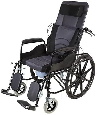 Silla de ruedas reclinable completa, silla de ruedas con inodoro reclinable con respaldo alto, silla de ruedas plegable para adultos, brazos de escritorio desmontables acolchados