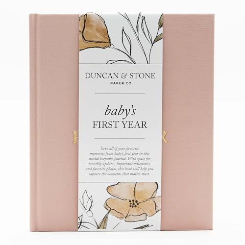 Baby Erinnerungsbuch & Fotoalbum von Duncan & Stone - Dusty Rose | Baby Geschenk für neue Mutter | Meilenstein-Sammelalbum für werdende Mutter | Erstes Jahr Tagebuch für Geburt