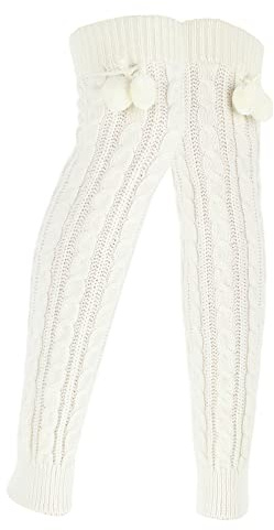 MilyaDE Jambières longues en tricot pour femme avec pompon, chauffe-jambe, bas Legwarmers, A-blanc., taille unique