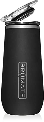 BrüMate Champagne Flute 12oz with Flip-Top Lid to Hold in Carbonation | Insulated Stainless Steel for Ice Cold Champagne | BPA-Free (Matte Black)