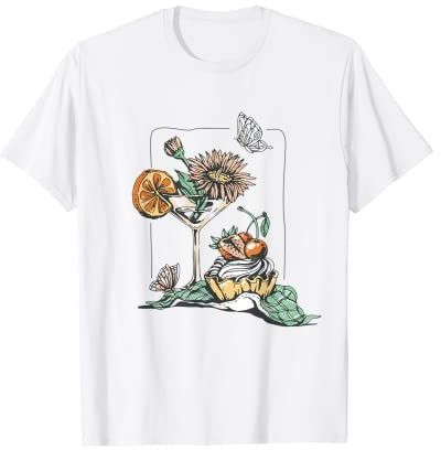 Watercolor Flowers Martini Glass Spring Floral Sunflower T-Shirt