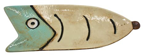 Dekohelden24 Keramik Schale/Teller/Servierplatte, flach, als Fisch, Größe: L/B/H ca. 10 x 28 x 2 cm