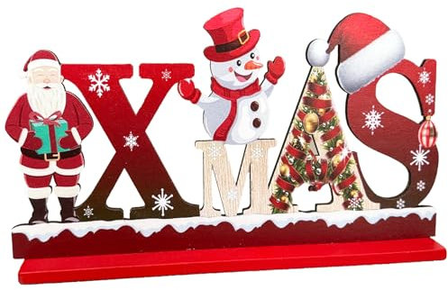 BOOSHMall Scritta di Natale in Legno, Decorazioni Natalizie in Legno, Natalizie Ornamenti da Tavolo con Scritta Xmas, Natallizi Addobbi per Natale Casa Regalo Festa