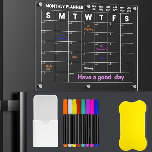 HOMGEN Kalender Magnetisch Monatsplaner Acryl für Kühlschrank Abwischbar Magnetisch Transparente Acrylic Calender Set Magnettafel mit 6 Farbigen Markern Terminplaner Essensplaner Klar (40x30cm)