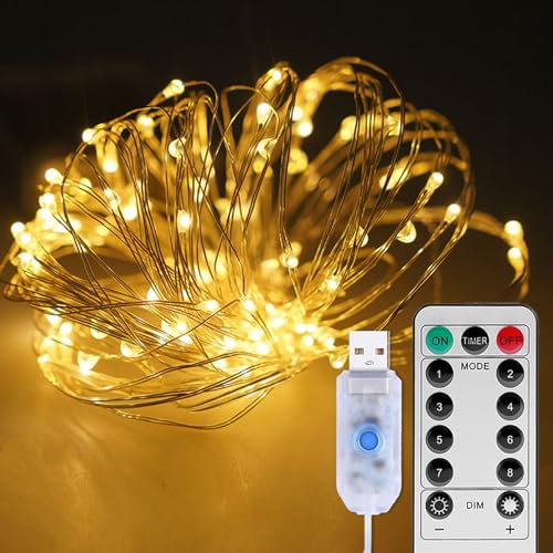 ILantule Guirlande Lumineuse 10M,100 LED USB Noël Fairy Lights IP65 Etanche Lumière 8 Modes Décoration Intérieur/Extérieur/Noël Avec Télécommande
