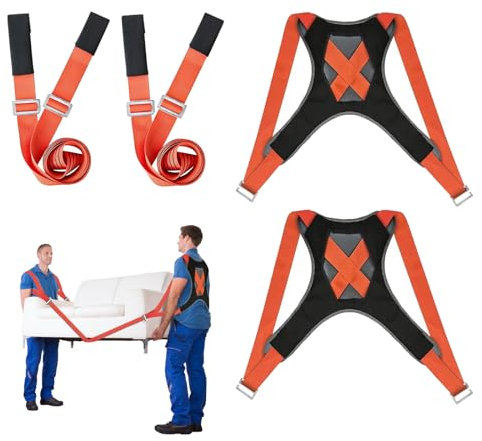 CISSIYOG Tragegurte Umzug Kit Tragegurt für 2 Personen mit Schwamm-Weste, 800kg Hebegurt Umzugshelfer, Multifunktionaler Hebegurt für Möbel & Geräte, Möbeltragegurte Möbeltransport (orange)
