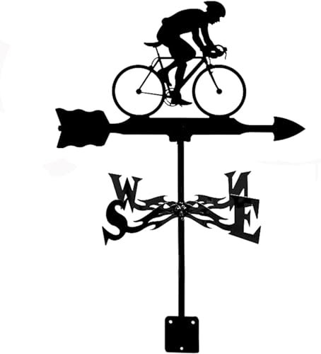 Cyclists Weather Vane Decorative Steel Stake Weathervane Farmhouse Durable Wind Direction Indicator Metal Weathervanes Scene Weathercock for Outdoor Roof Courtyard Decoration