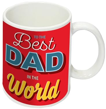 Design By Violet Best Dad in The World Mug – Red Coffee Tea Cup for Father’s Day, Birthday, or Christmas – Gift Present for Dad, Stepdad, Papa – Novelty Hot Drinks Mug for Men – 350ml