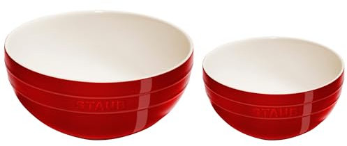 STAUB Auflaufförmchen aus Steingut, Keramik, 2-teiliges Rührschüssel-Set, Kirschrot