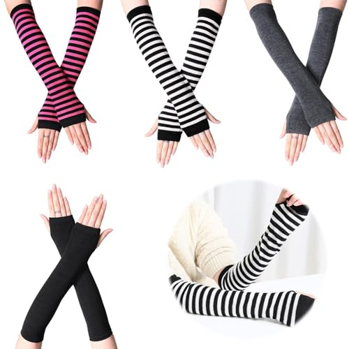 4 stycken långa fingerlösa handskar, flexibla, lämpliga för shopping, skola, lek, vandring, dans eller gå med din hund