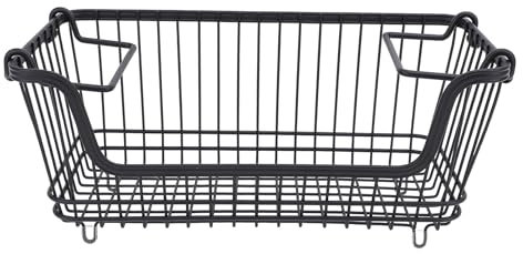 Cestelli Impilabili in Filo Metallico, Robusto Cestino Portaoggetti per Alimenti in Metallo con Parte Anteriore Aperta e Maniglie Pieghevoli, Cestello Congelatore da 30 Libbre