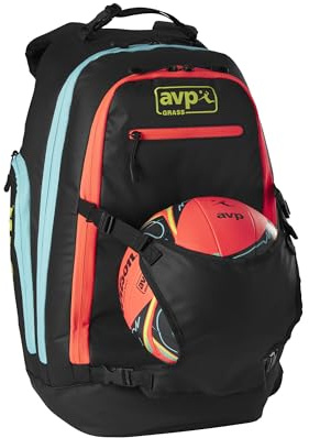 Wilson AVP Grass Volleyball Rucksack, Mit Quick Clips und individuellen Fächern, Robust für jede Jahreszeit, Geeignet für den Rasen, Farbe: Schwarz/Korallenrot/Blau