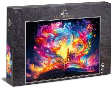 Ulmer Puzzleschmiede - 1000-teiliges Puzzle 'Märchenbuch' - Hell und magisch mit Märchen und Nett über das Buch der Fantasie - Qualität Made in Germany
