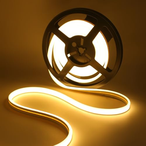 XUNATA Doppelseitig Beleuchten COB Neon LED Streifen, 12V 320LEDs/m Superhell Hohe Dichte IP65 Wasserdicht, Flex Diffusion COB LED Schlauch Lichtband Strip (Warmweiß, 3M)