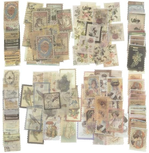 AMANDELIZABE Set di 240 adesivi vintage per scrapbooking, autoadesivi, su carta, vetro, plastica, legno, metallo e scrapbook, riutilizzabili, bianchi, con tecnica di stampa speciale e motivi ricchi