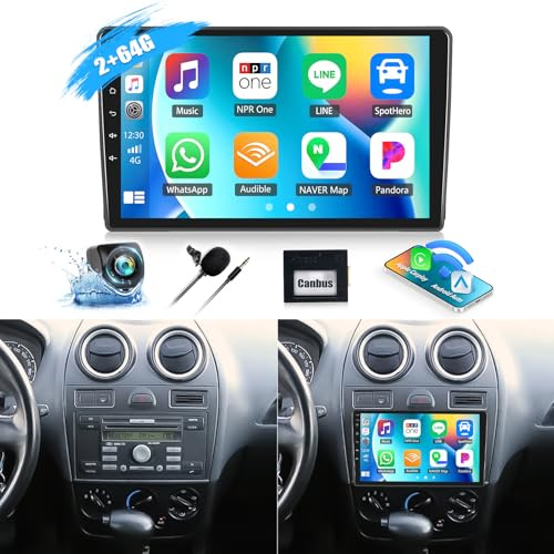 CAMECHO 8 Core 2G+64G Android 15 Car Radio Double Din para Ford Transit 2009-2016/ Ford Focus 2005-2008,9 Radio Pantalla Táctil con Carplay Wireless DSP RDS GPS Bluetooth5.0 +Cámara de Visión Trasera