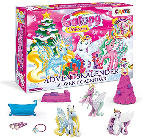 CRAZE Calendario De Adviento Con Juguetes Galupy Unicorn, Calendario Adviento Infantil Con Juguetes, Incluye 2 Figuras De Unicornios Exclusivas y Diferentes Accesorios Para Jugar, Cuenta Atrás Navidad