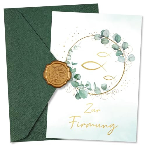 Luckeey Firmung Geschenke, Firmung Karte mit Umschlägen Glückwunschkarten | Fischdekoration Eukalyptusblattring Siegel Firmung, Spruchkarten Firmung Deko, Geschenken Karten Firmung Junge Mädchen